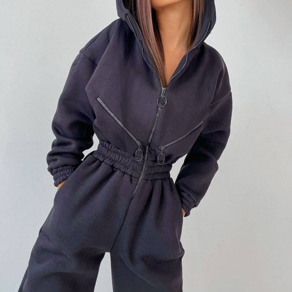 Sweatsuit | Met capuchon | Gerimpelde taille | Casual jumpsuit | Jumpsuit voor dames-Hallo Susanne
