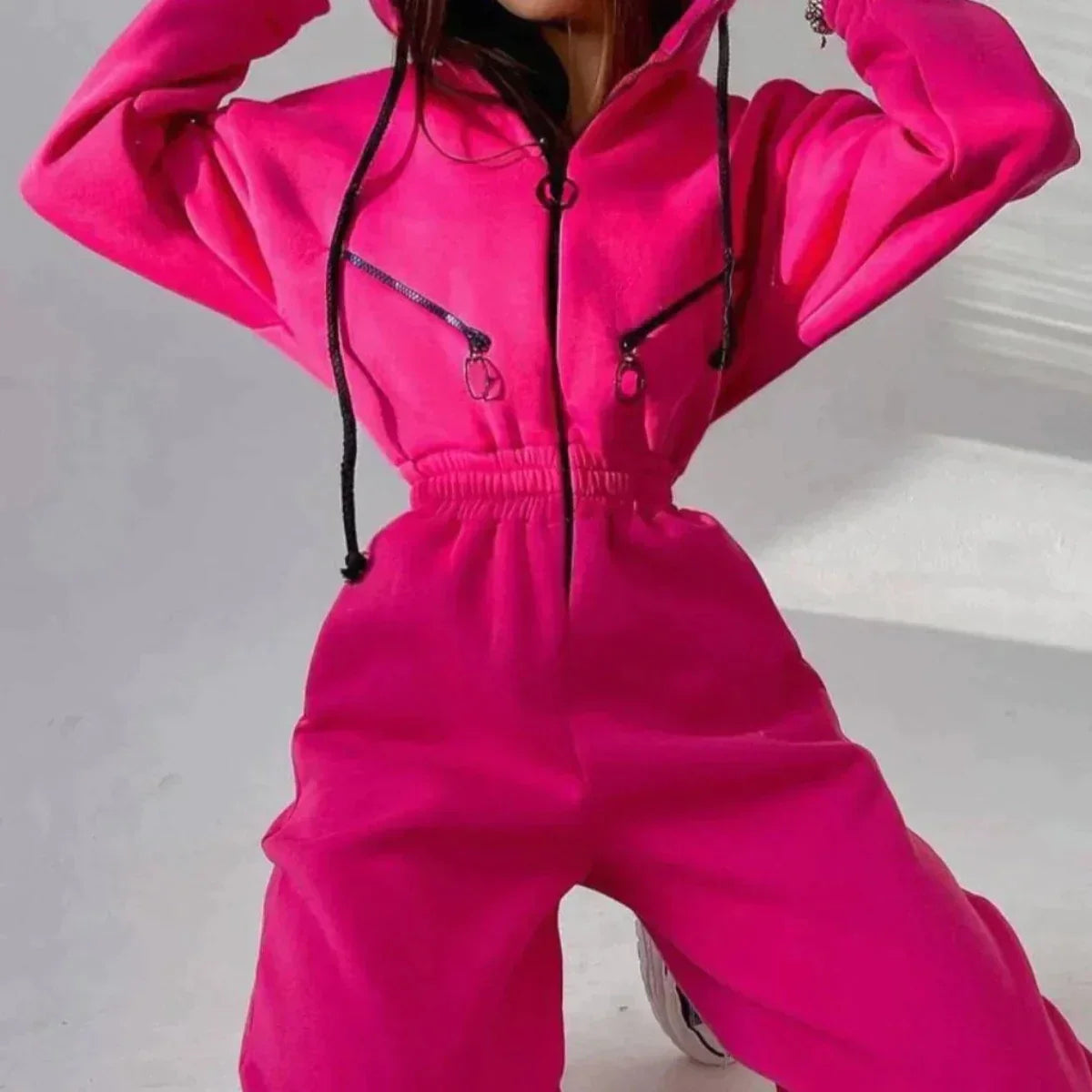 Sweatsuit | Met capuchon | Gerimpelde taille | Casual jumpsuit | Jumpsuit voor dames-Hallo Susanne