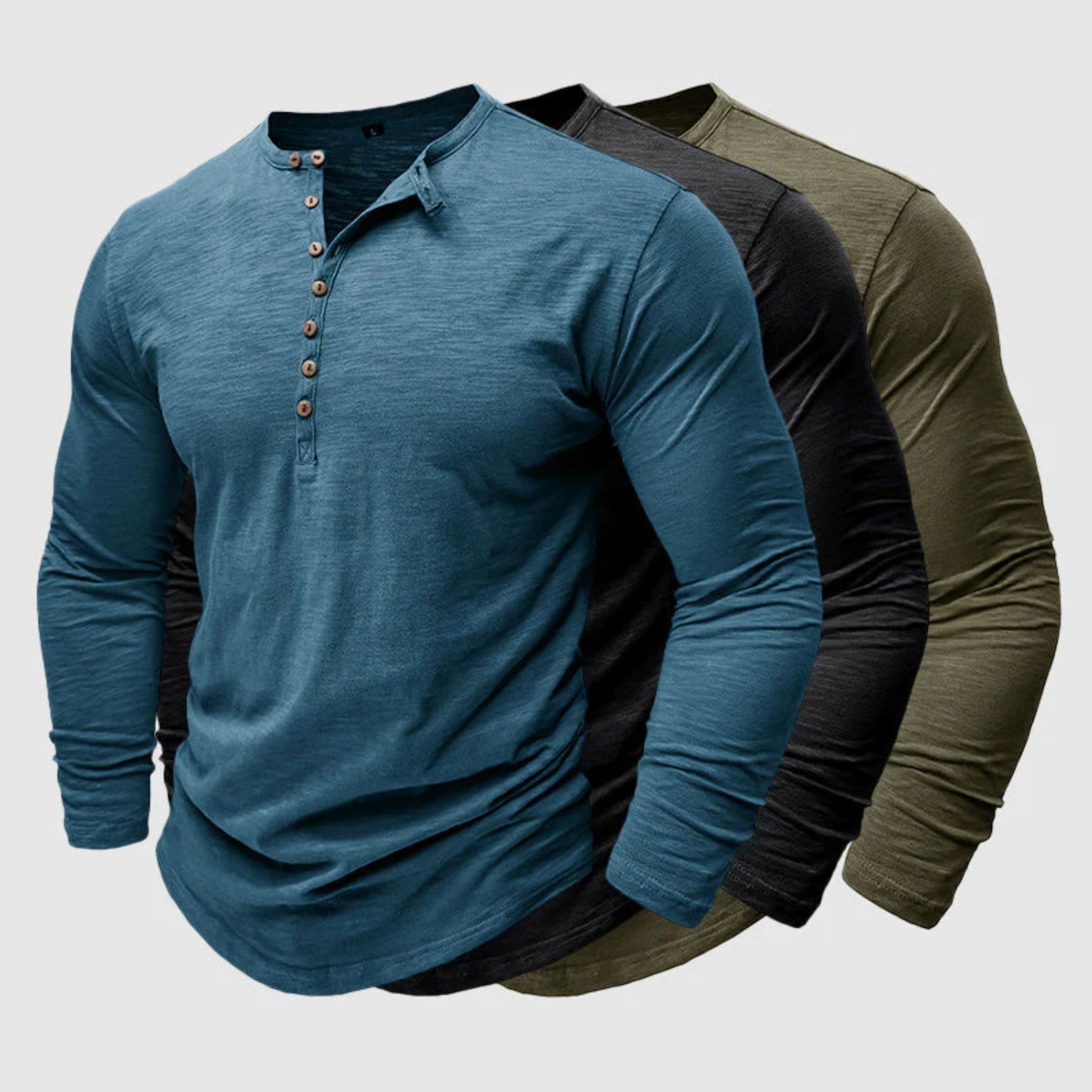 T-shirt met lange mouwen - Casual Effen Overhemd met knoopsluiting voor heren-Hallo Susanne