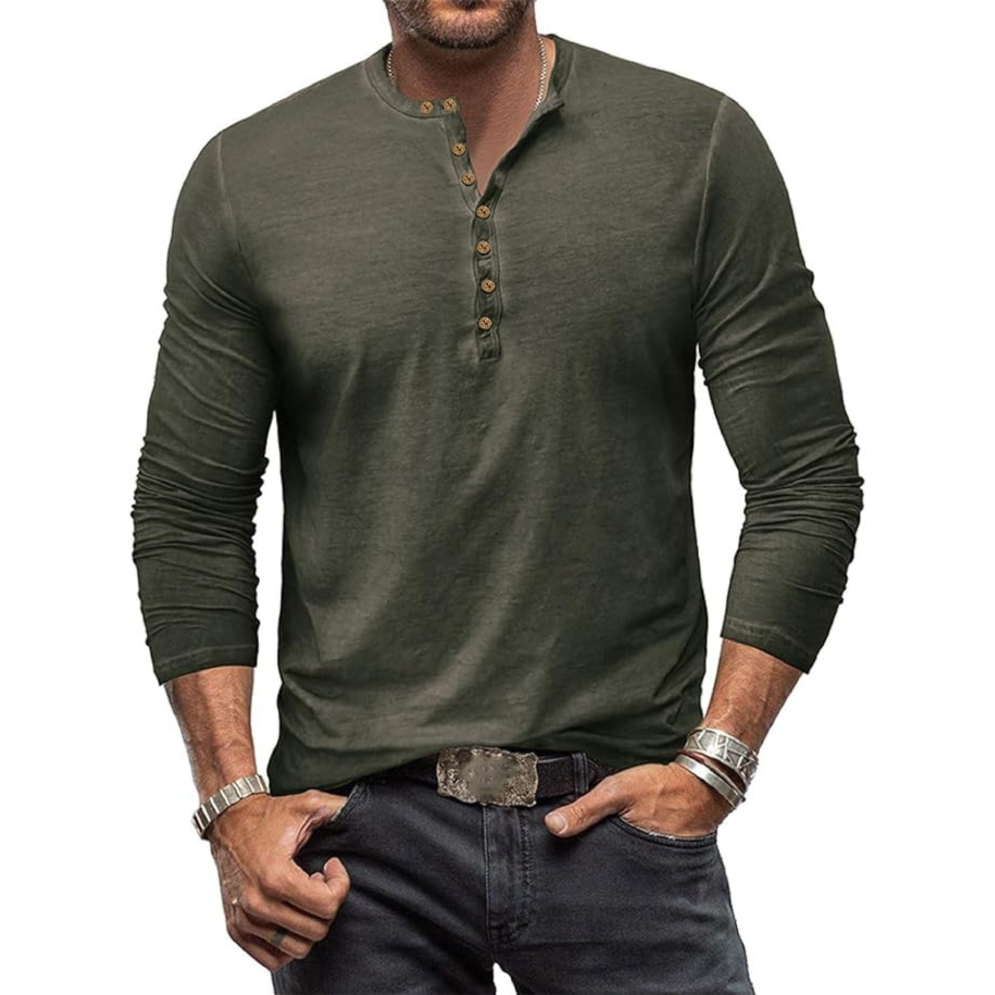 T-shirt met lange mouwen - Casual Effen Overhemd met knoopsluiting voor heren-Hallo Susanne