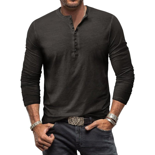 T-shirt met lange mouwen - Casual Effen Overhemd met knoopsluiting voor heren-Hallo Susanne