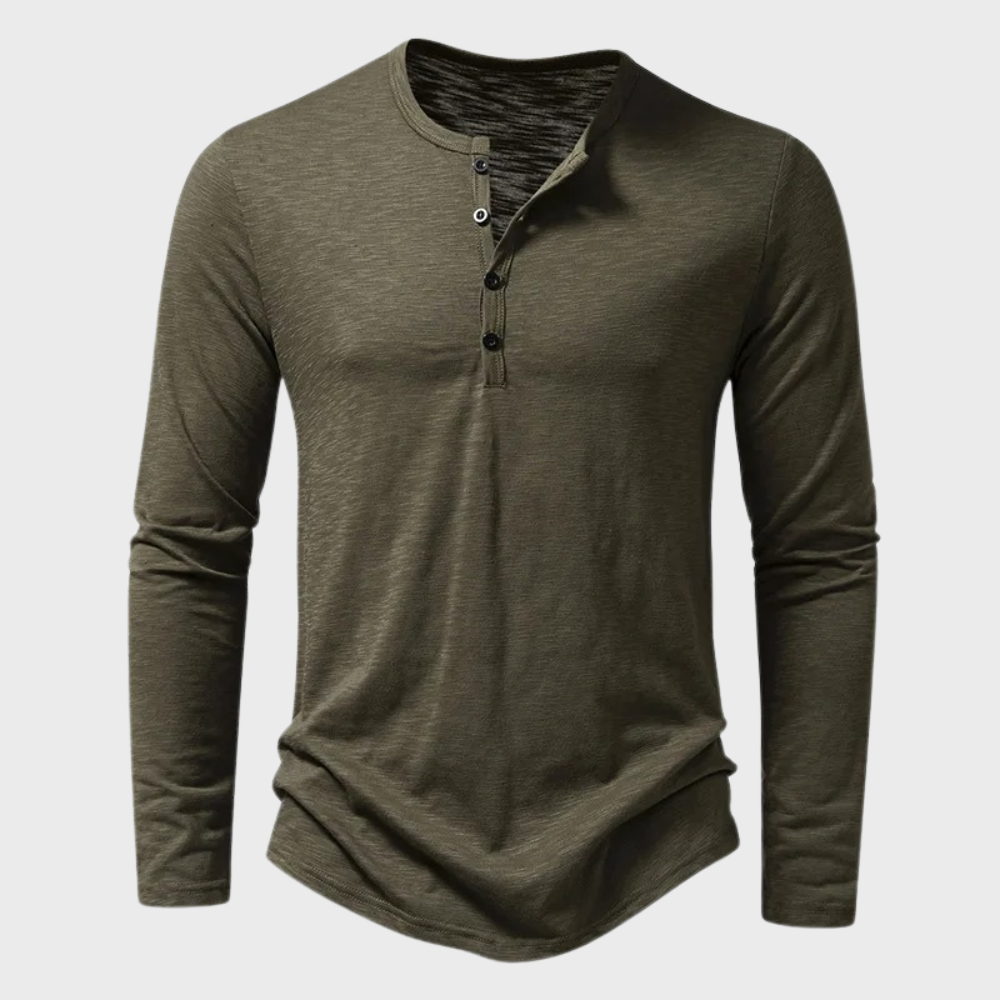 T-shirt met lange mouwen - Effen herenhemd met kwart knoopjes-Hallo Susanne