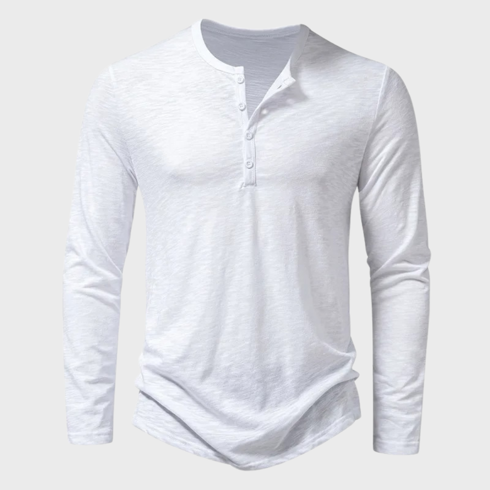 T-shirt met lange mouwen - Effen herenhemd met kwart knoopjes-Hallo Susanne