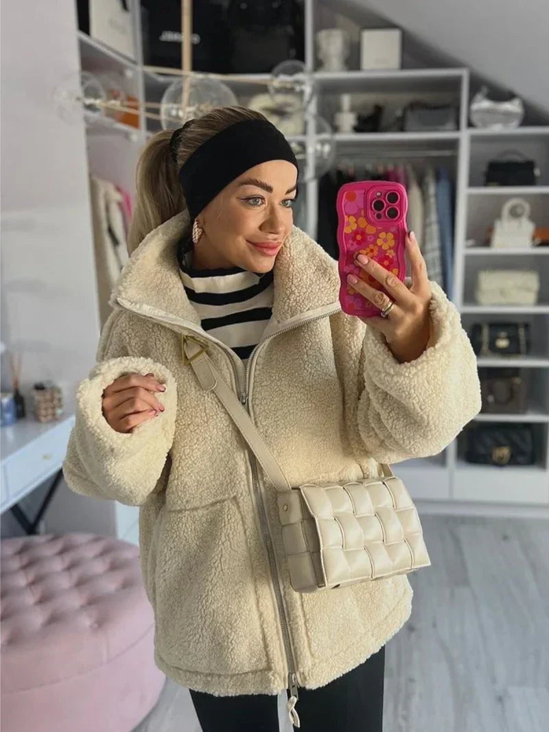 Teddy Coat - Dames Zip-Up oversized fleece winterjas-Hallo Susanne