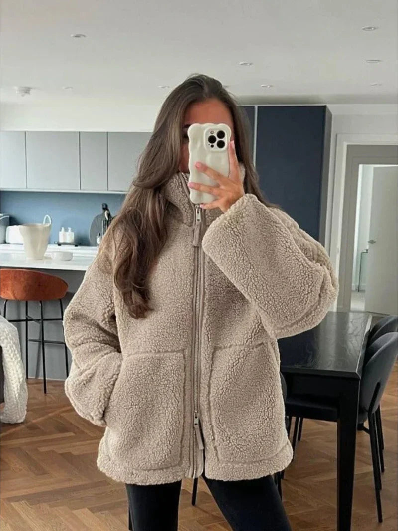 Teddy Coat - Dames Zip-Up oversized fleece winterjas-Hallo Susanne