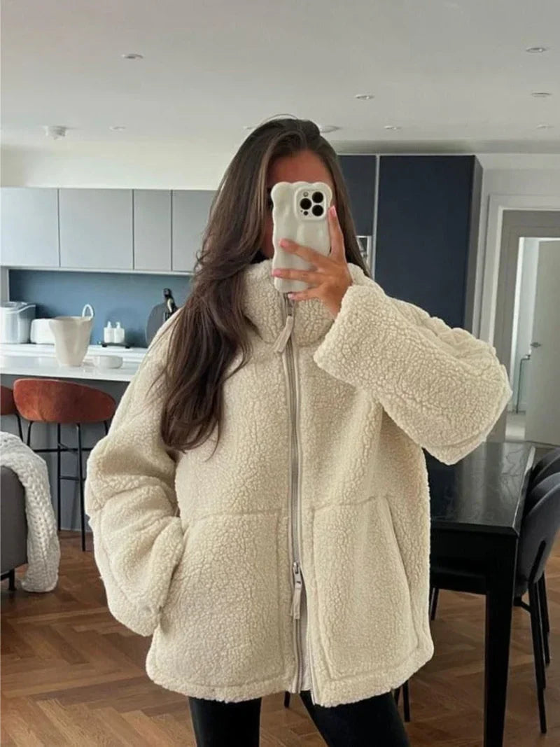 Teddy Coat - Dames Zip-Up oversized fleece winterjas-Hallo Susanne
