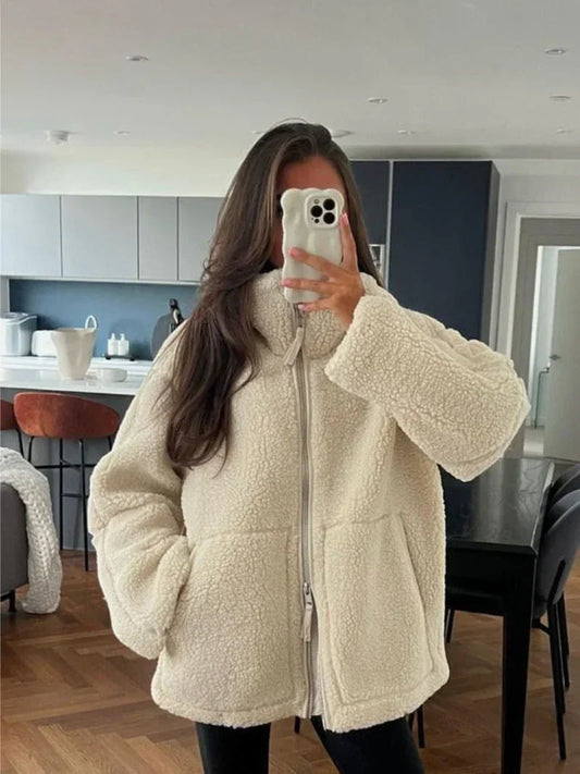 Teddy Coat - Dames Zip-Up oversized fleece winterjas-Hallo Susanne