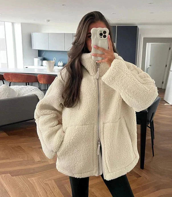 Teddy Fleece Jas - Dames Oversized Warme winter fleece jas met rits-Hallo Susanne