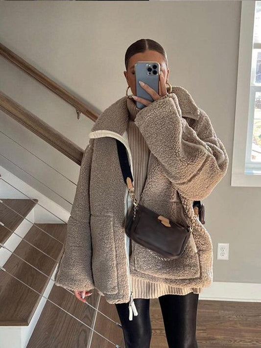 Teddy Fleece Jas - Oversized winterjas met ritssluiting voor dames-Hallo Susanne