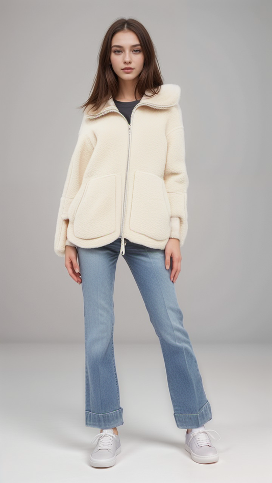 Teddy Fleece Jas - Ritssluiting - Hoge Kraag - Teddy Jas - Dames Fleece Jas-Hallo Susanne