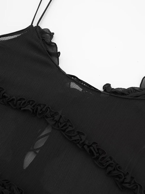 Top met strik aan de voorkant - Ruches - Doorschijnend - Chiffon top - Dames top-Hallo Susanne