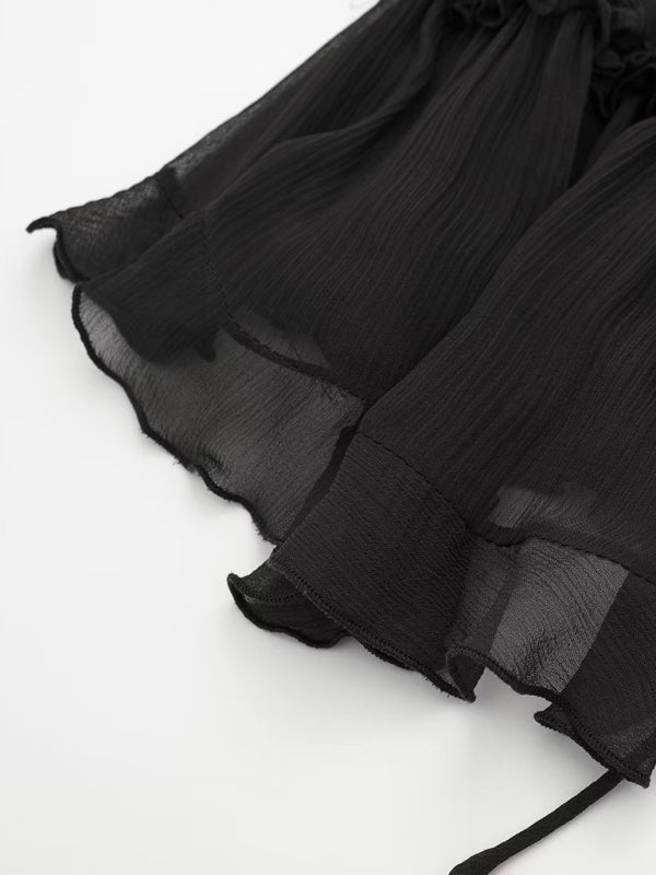 Top met strik aan de voorkant - Ruches - Doorschijnend - Chiffon top - Dames top-Hallo Susanne