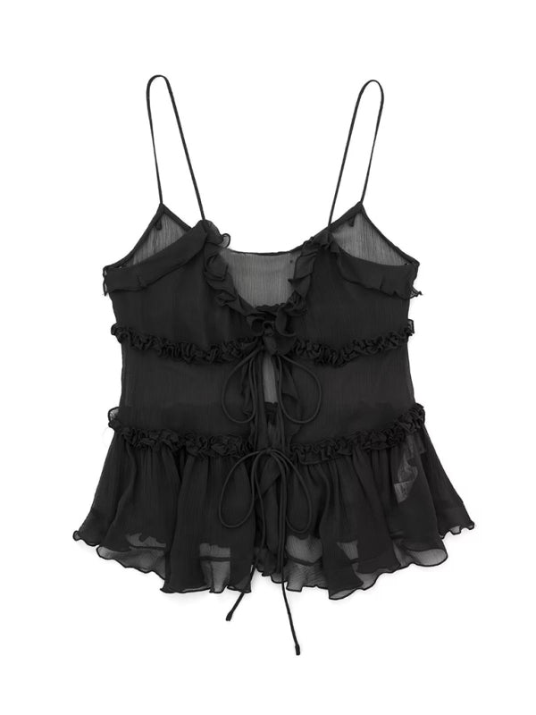Top met strik aan de voorkant - Ruches - Doorschijnend - Chiffon top - Dames top-Hallo Susanne
