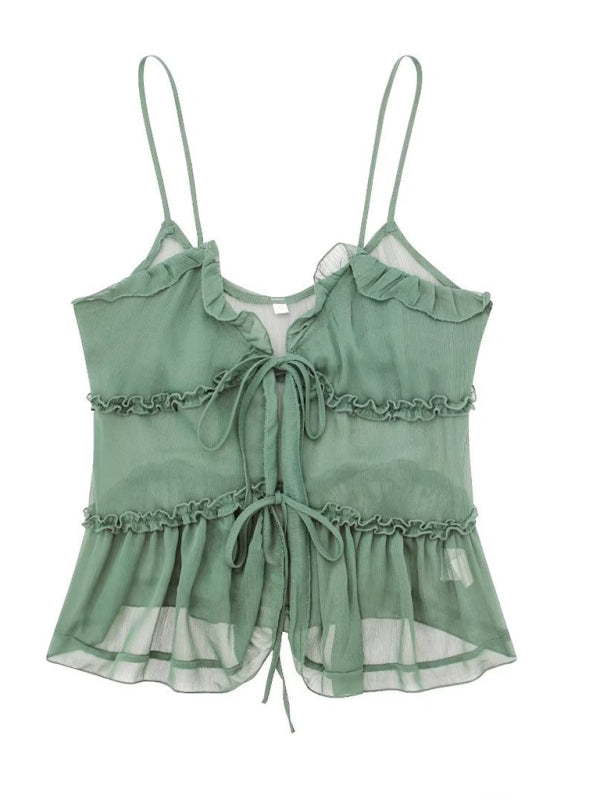 Top met strik aan de voorkant - Ruches - Doorschijnend - Chiffon top - Dames top-Hallo Susanne