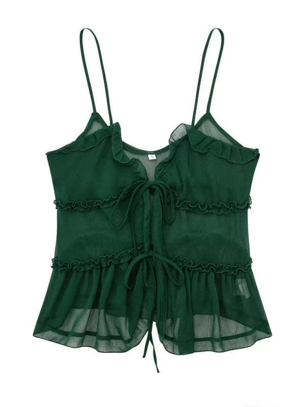 Top met strik aan de voorkant - Ruches - Doorschijnend - Chiffon top - Dames top-Hallo Susanne