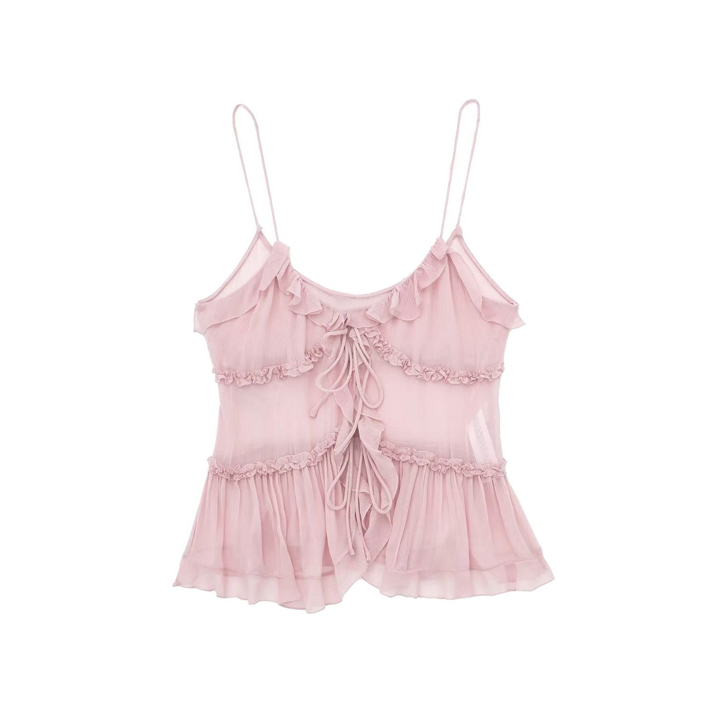 Top met strik aan de voorkant - Ruches - Doorschijnend - Chiffon top - Dames top-Hallo Susanne
