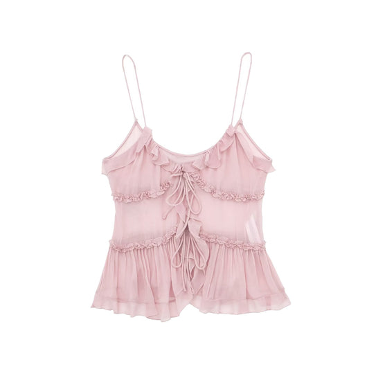 Top met strik aan de voorkant - Ruches - Doorschijnend - Chiffon top - Dames top-Hallo Susanne