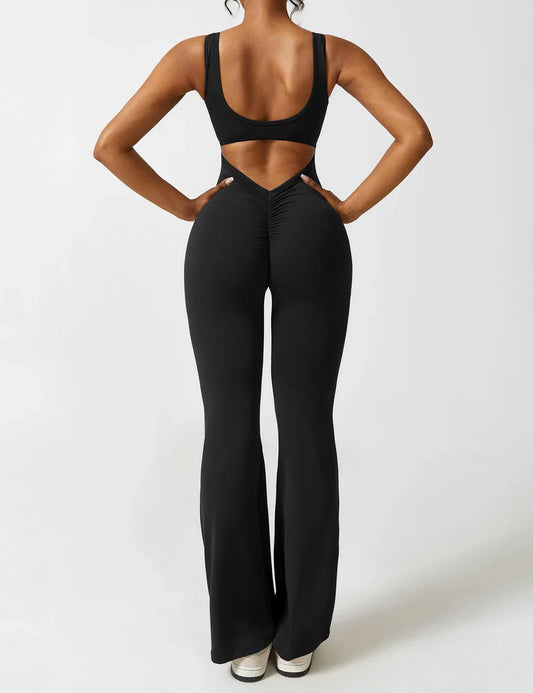 Trainings jumpsuit - Mouwloos uitlopende jumpsuit met Scrunch bips voor dames-Hallo Susanne
