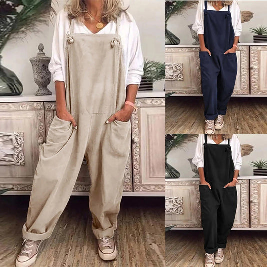 Tuinbroek - Dames mouwloze linnen jumpsuit met losse pasvorm-Hallo Susanne