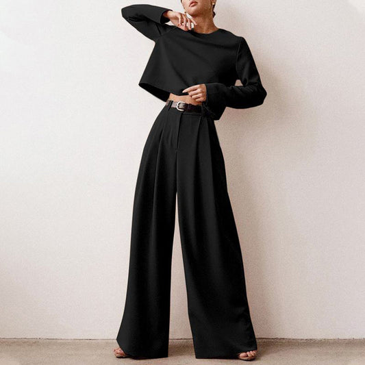 Tweedelige Set - Hoge Taille - Lange Mouw - Palazzo Broek - Dames Co-Ord-Hallo Susanne