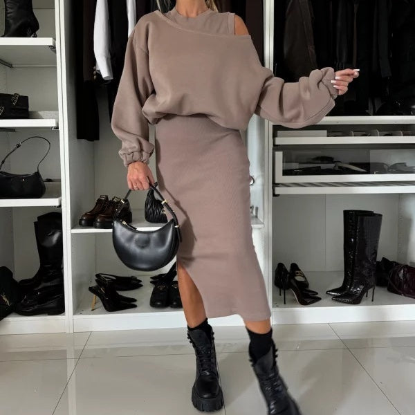 Tweedelige Set | Midi | Lange mouwen | Rok en shirt | Samengestelde set Vrouwen-Hallo Susanne