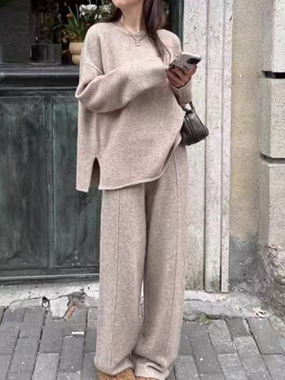 Tweedelige set | Lange Mouwen | Wijde Pijpen | Gebreide Tweedelige Set | Dames Loungewear-Hallo Susanne
