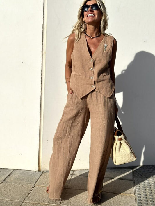 Tweedelige set | Wijde pijpen | Mouwloos | Vest en broek | Tweedelige damesset-Hallo Susanne