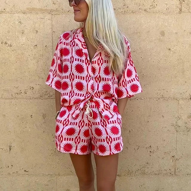 Tweedelige set | Zomer | Los model | Korte broek en overhemd | Samengestelde set voor vrouwen-Hallo Susanne