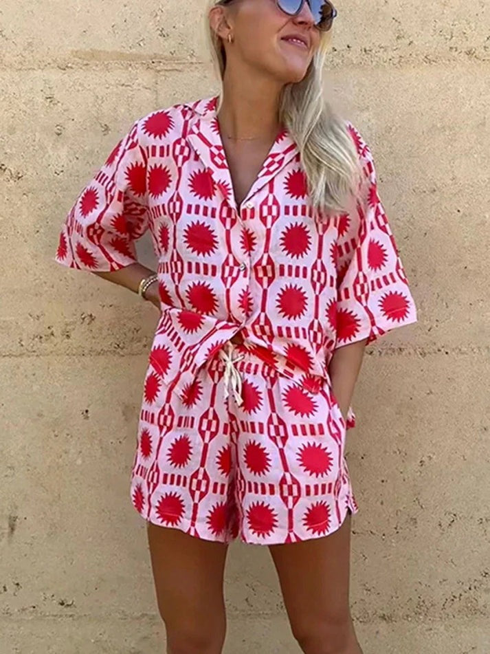 Tweedelige set | Zomer | Los model | Korte broek en overhemd | Samengestelde set voor vrouwen-Hallo Susanne