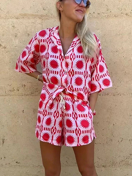Tweedelige set | Zomer | Los model | Korte broek en overhemd | Samengestelde set voor vrouwen-Hallo Susanne