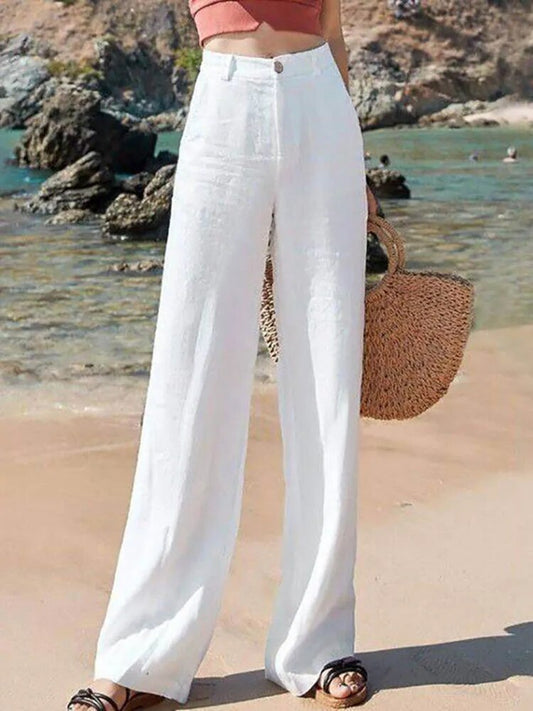 Wijde Broek - Lichtgewicht linnen broek met hoge taille voor dames voor de zomer-Hallo Susanne