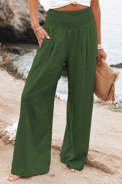 Wijde broek | Gerimpelde taille | Hoge taille | Linnen broek | Dames zomerbroek-Hallo Susanne