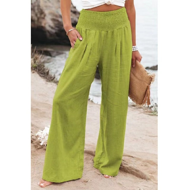 Wijde broek | Gerimpelde taille | Hoge taille | Linnen broek | Dames zomerbroek-Hallo Susanne