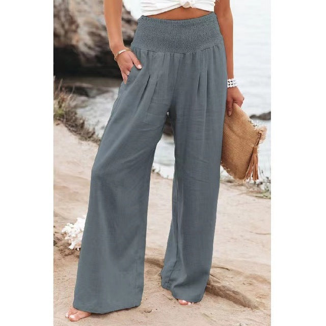 Wijde broek | Gerimpelde taille | Hoge taille | Linnen broek | Dames zomerbroek-Hallo Susanne