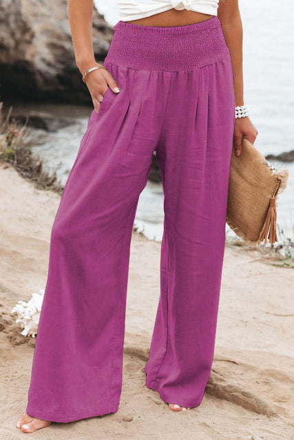 Wijde broek | Gerimpelde taille | Hoge taille | Linnen broek | Dames zomerbroek-Hallo Susanne
