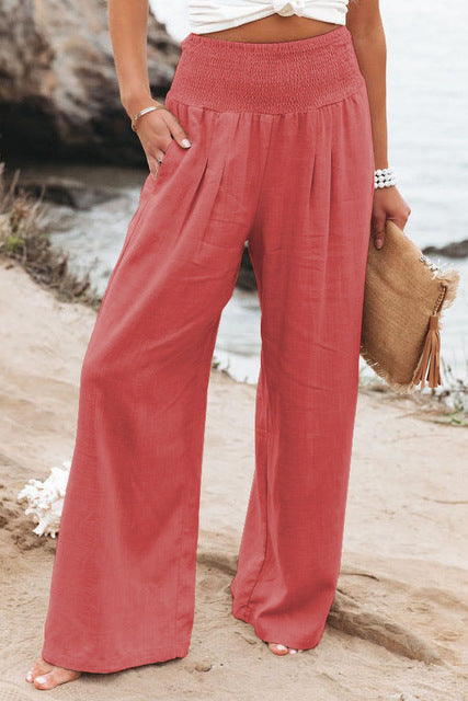 Wijde broek | Gerimpelde taille | Hoge taille | Linnen broek | Dames zomerbroek-Hallo Susanne