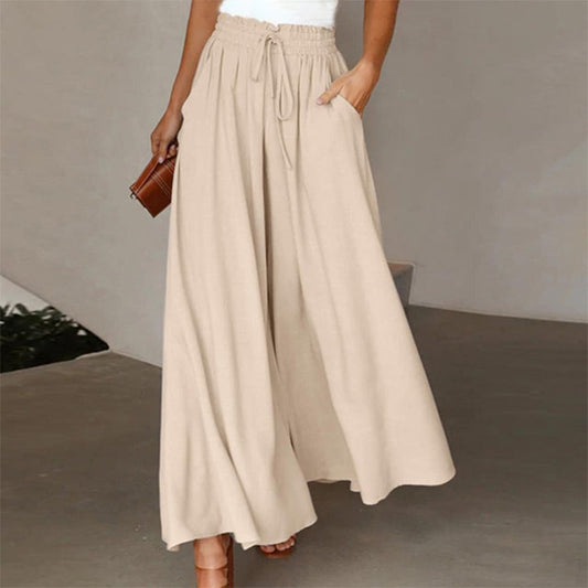Wijde broek - Hoge taille, soepelvallende linnen broek voor dames voor de zomer-Hallo Susanne