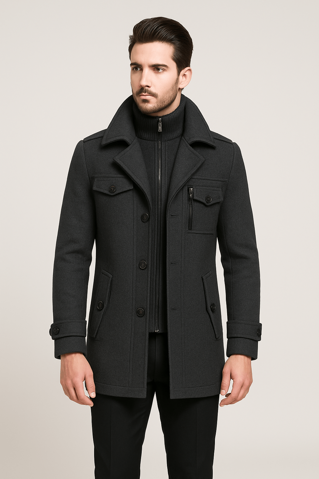 Wollen jas | Double Layer | Single Breasted | Winter Trench Coat | Heren Winterjas-Hallo Susanne