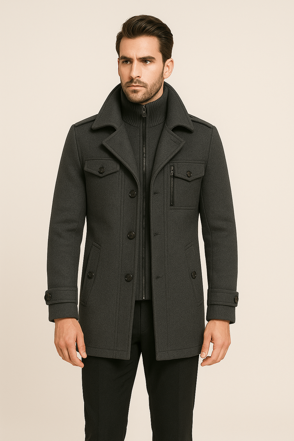 Wollen jas | Double Layer | Single Breasted | Winter Trench Coat | Heren Winterjas-Hallo Susanne