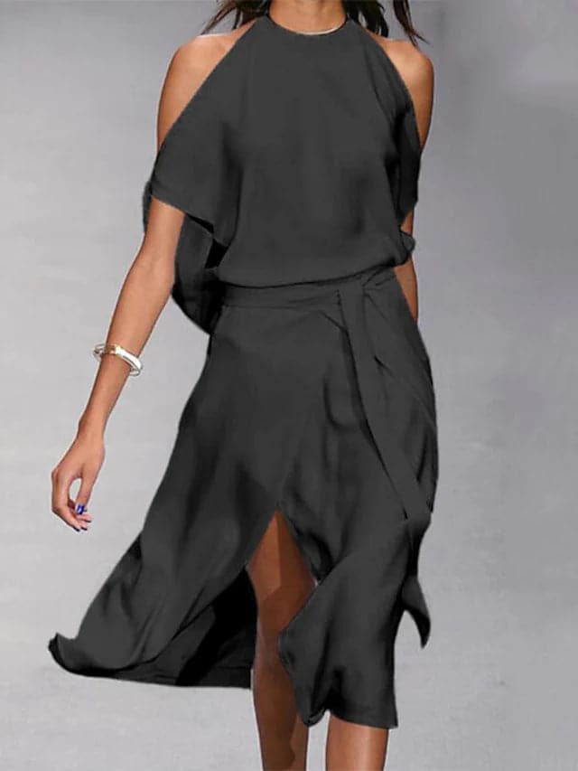 Wrapjurk - Off-shoulder midi-zomerjurk voor dames-Hallo Susanne