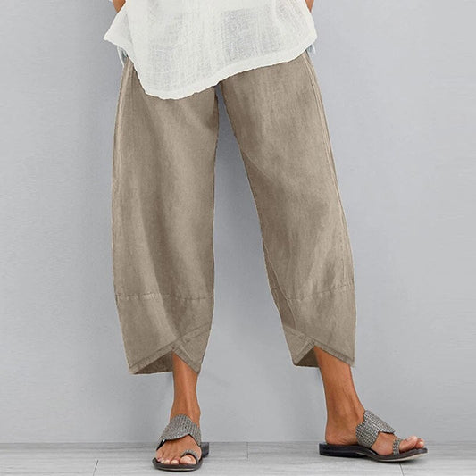 Zomerbroek - Dames Asymmetrische Linnen Capri Broek met losse pasvorm-Hallo Susanne