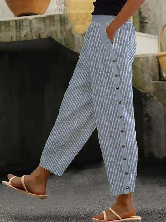Zomerbroek - Damesbroek loose fit linnen met zijknoop-Hallo Susanne