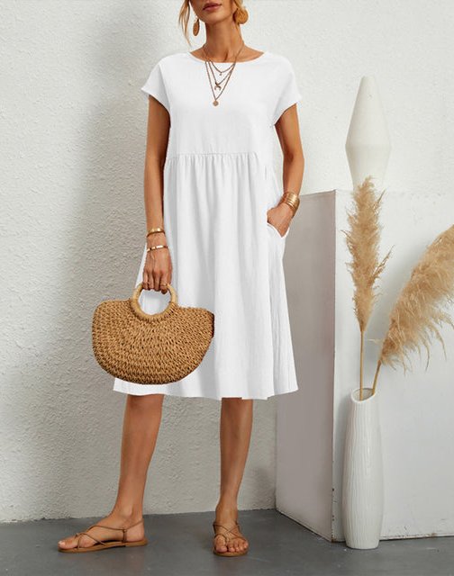 Zomerjurk - Casual midi-jurk met korte mouwen en A-lijn voor dames-Hallo Susanne