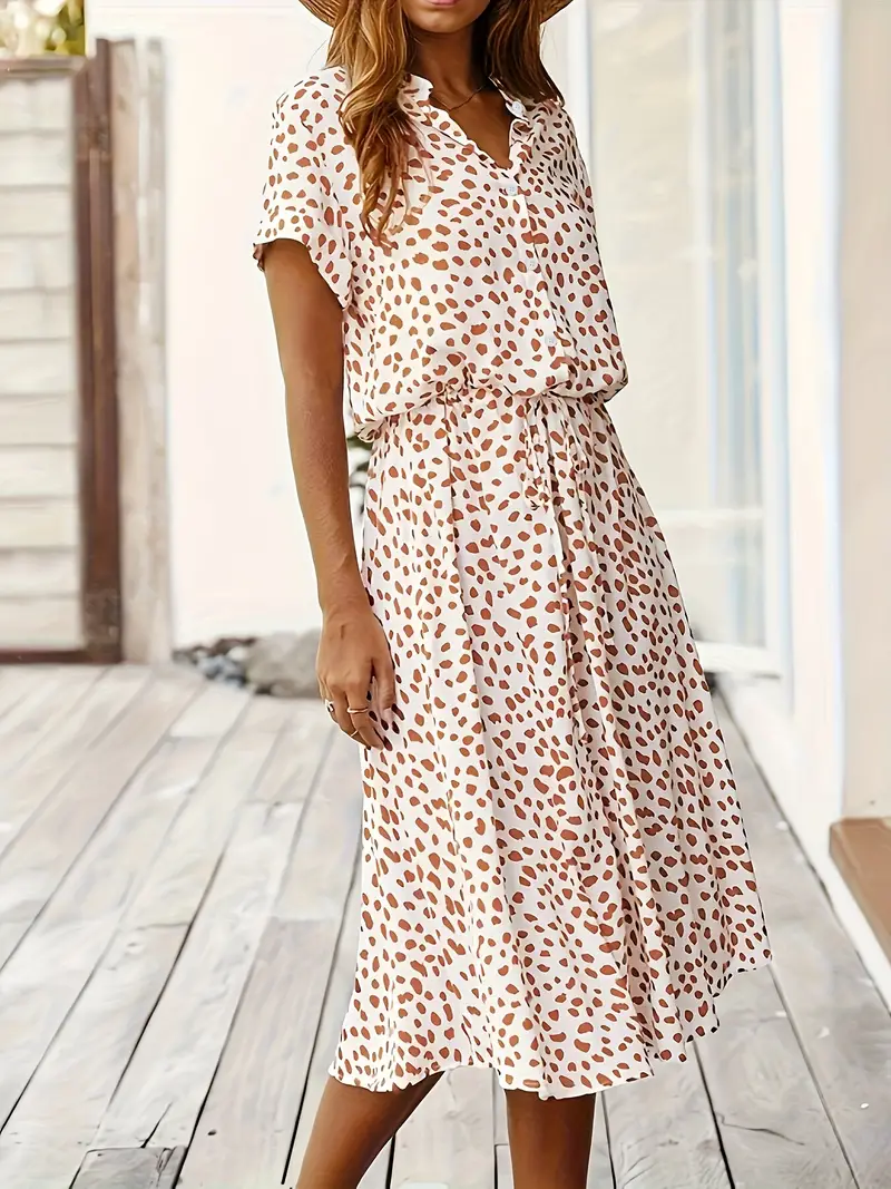 Zomerjurk - Korte Mouw - Ceintuur - Midi-jurk - Zondress-Hallo Susanne