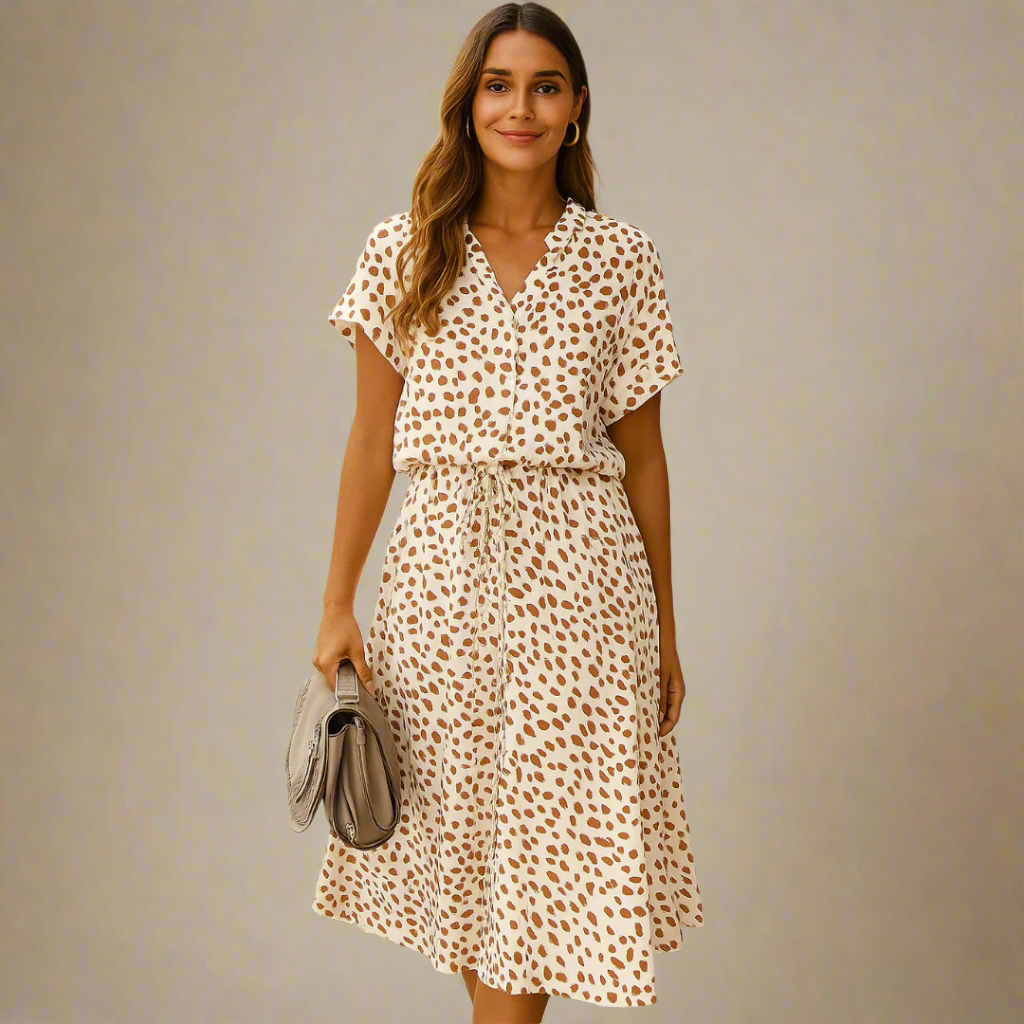 Zomerjurk - Korte Mouw - Ceintuur - Midi-jurk - Zondress-Hallo Susanne