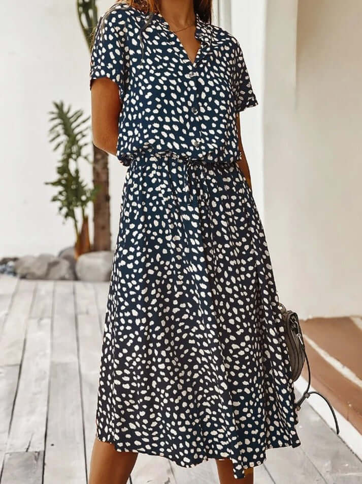 Zomerjurk | Korte Mouwen | Tailleband | Midi Dress | Zondress-Hallo Susanne
