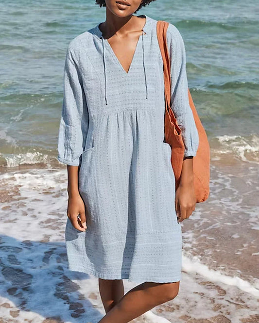 Zomerjurk | Los model | V-hals | Jurk met lange mouwen | Casual Jurk-Hallo Susanne