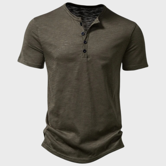 Zomers T-shirt | Lichtgewicht | Knoophals | Effen T-shirt | Heren-T-shirt-Hallo Susanne