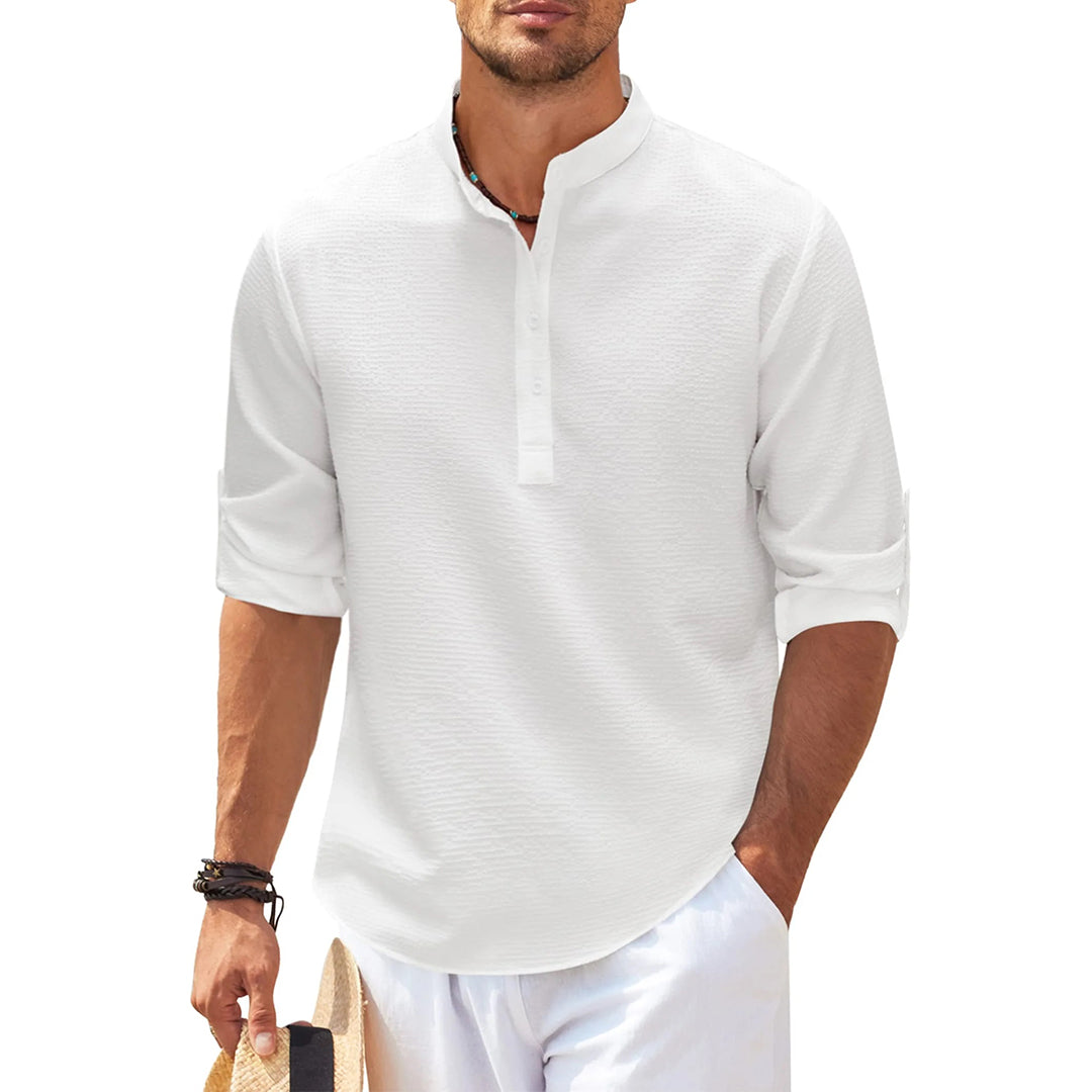 Zomershirt - Lichtgewicht overhemd met lange mouwen met halve knopen voor heren-Hallo Susanne
