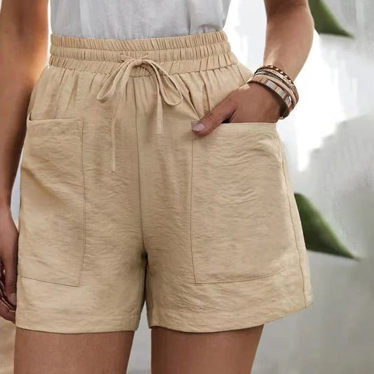 Zomershorts - Linnen damesshorts met koord en hoge taille-Hallo Susanne